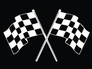 Fototapeta premium Two crossed checkered flags, black and white, indicating the end of a race or competition.
