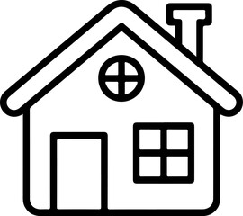Simple outline drawing of a house with a door window and chimney