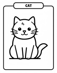 Cute Cartoon Cat Coloring Page for Kids