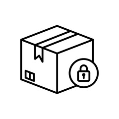 Secure Package Icon with Lock Symbol – Safe Delivery, Privacy Shipping, Protected Parcel – Black Line Vector
