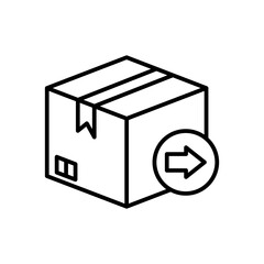 Outgoing Package Icon with Right Arrow – Forward Shipping, Delivery Dispatch Symbol – Black Line Vector