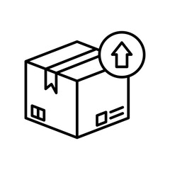 Package Upload Icon with Up Arrow – Shipping Out, Delivery, Export Symbol – Black Line Vector