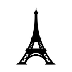 Eiffel Tower Black Silhouette Iconic French Landmark on a White Background