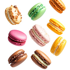 Fototapeta premium Various colorful of macarons floating png