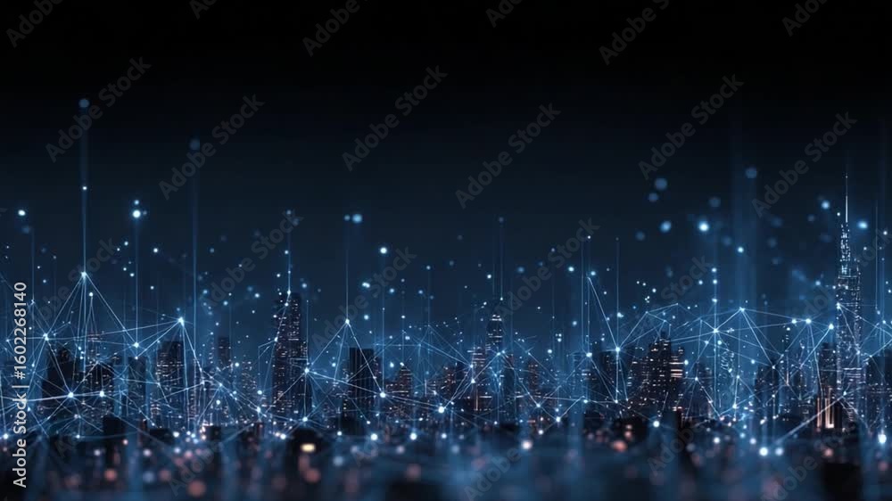 Poster digital network: abstract view of a complex digital network, representing the interconnectedness of 
