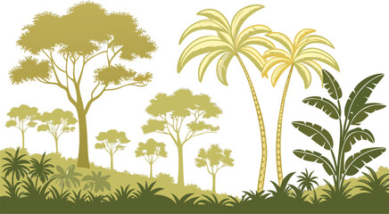 Fototapeta premium Tropical forest landscape with palm trees and foliage
