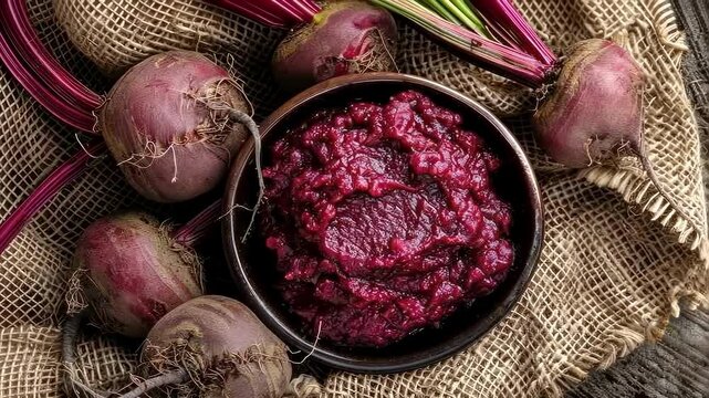 beetroot puree. selective focus