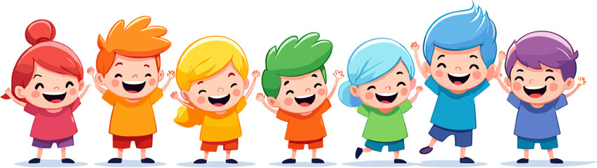 Fototapeta premium Happy diverse children laughing together cartoon panorama