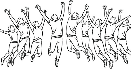Energetic group of people jumping with joy and excitement