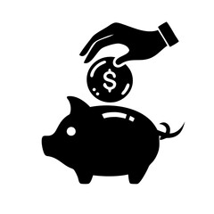 Obraz premium Hand dropping a dollar coin into a piggy bank concept icon