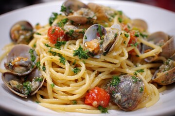 Spaghetti alle Vongole. Spaghetti with Clams.