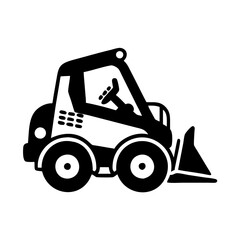 Naklejka premium Black and White Skid Steer Loader Icon, a compact construction vehicle