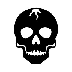 Simple black silhouette of a skull with crack on its head