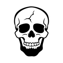 Black and white skull illustration with crack on cranium surface