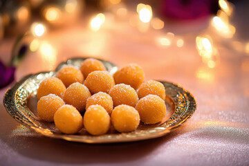 indian sweets laddu in heart shape plate