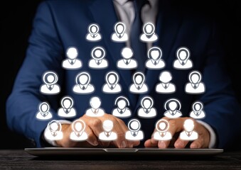 Businessman interacting with digital people icons