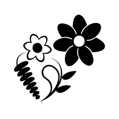 Black and White Floral Arrangement with Leaves and Decorative Elements