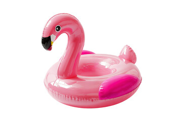 High-resolution pink inflatable flamingo pool float toy isolated on transparent background PNG cutout for tropical summer party design, poolside d&eacute;cor, kids&rsquo; water games and travel-themed graphics