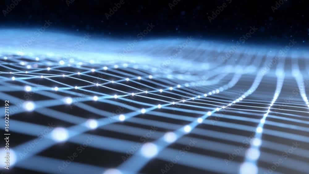 Poster digital abstract wave: captivating visual representation of data flow. interconnected nodes create a