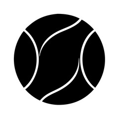 Monochrome illustration of a tennis ball with curved lines on a white background