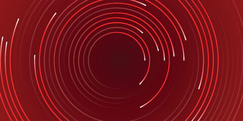 Abstract Background with Circular Red Lines Moving Inward. Red Digital Business or Science Background. Modern and Futuristic Vector Concept.