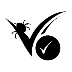Bug crawling on a checkmark indicates effective pest control solution symbol
