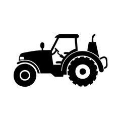 Simple Black Tractor Silhouette on White Background Agricultural Vehicle Icon