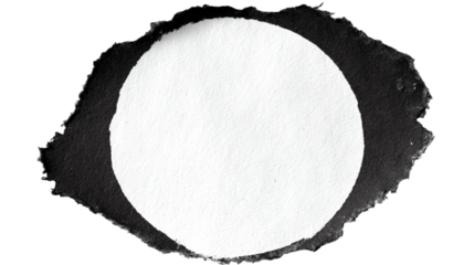 Torn paper circle with black edges isolated on transparent background