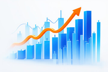 Illustration of a rising bar graph with an orange arrow indicating positive growth trend