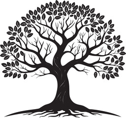 Obraz premium Black tree with spreading branches and leaves white