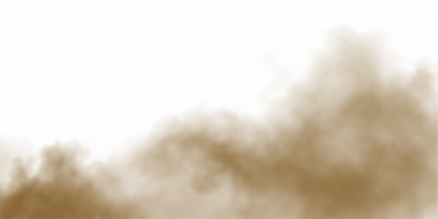 Brown dust sand soil smoke cloud particles isolated on a transparent white background. Sandstorm effect, smog, dust explosion rising, Smoke fog overlay effect. Blurred soil dust. PNG design elements