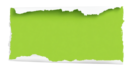Torn green paper piece with rough edges isolated on transparent background