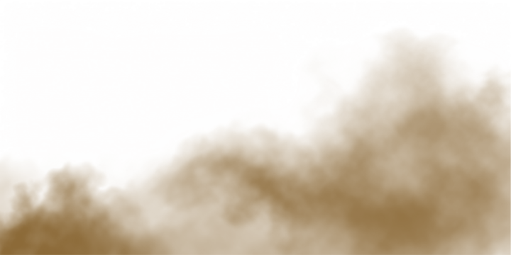 Brown dust sand soil smoke cloud particles isolated on a transparent white background. Sandstorm effect, smog, dust explosion rising, Smoke fog overlay effect. Blurred soil dust. PNG design elements