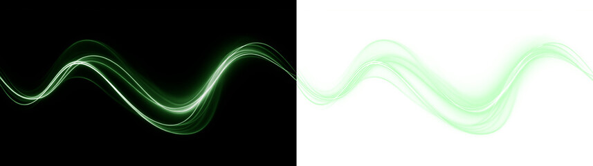 Line, green, streak, trail, curve — glowing curved PNG with speed motion blur and dynamic laser trail. This PNG Overlay is transparent, perfect for tech visuals, sci-fi glow, abstract light effects