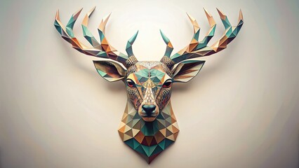 A close-up shot of a geometric deer head with intricate patterns and shapes