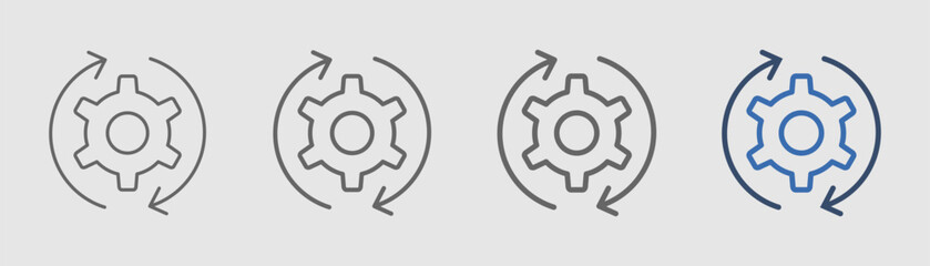 work in progress line icon set with circle arrow and gear