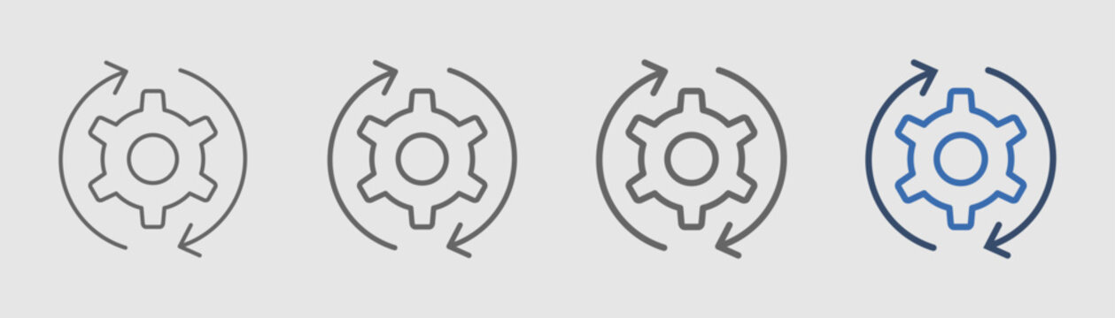 work in progress line icon set with circle arrow and gear