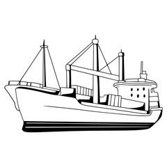 Sea ship Cartoon outline illustration