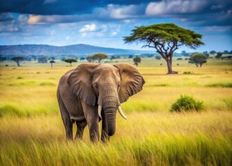 Obraz premium Elephant roaming freely in Serengeti savannah