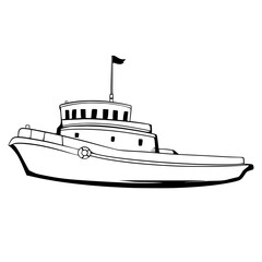 Obraz premium Sea ship Cartoon outline illustration