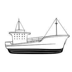 Sea ship Cartoon outline illustration