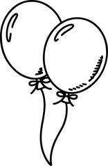 Simple hand drawn outline of two balloons tied together with ribbons