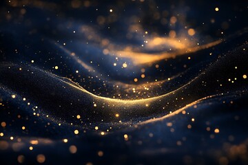 •  Luxurious swirl of gold and midnight blue stardust over deep space 
