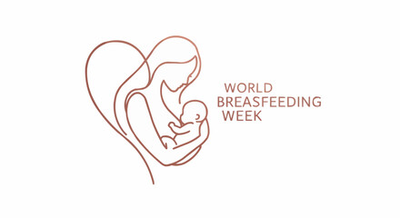 Minimalist line art illustration depicting a mother breastfeeding her baby, forming a heart shape, promoting World Breastfeeding Week.