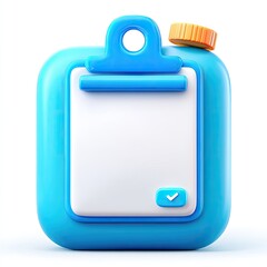 Obraz premium 3D square icon, light-blue clipboard, white paper, checkmark