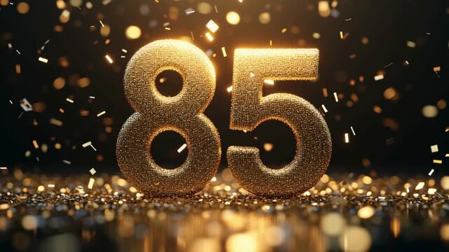 Golden Number 85 with Sparkles and Bokeh Effect for Celebration