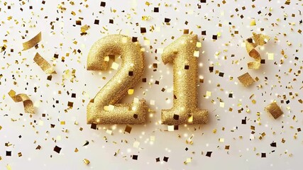 Glittering Gold Number Twenty-One with Confetti for Celebration - Powered by Adobe