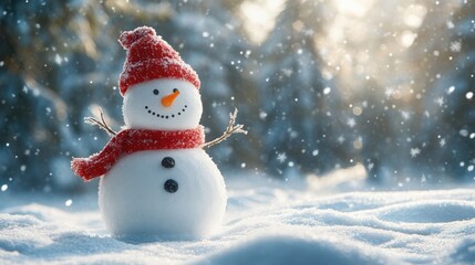 Fototapeta premium Joyful snowman celebrating in a frosty winter wonderland whimsical scene outdoor cheerful atmosphere