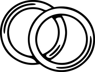 Two intertwined wedding rings in a simple line art drawing style