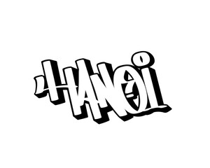 hand drawn graffiti calligraphy letters HANOI city name isolated design in black and white